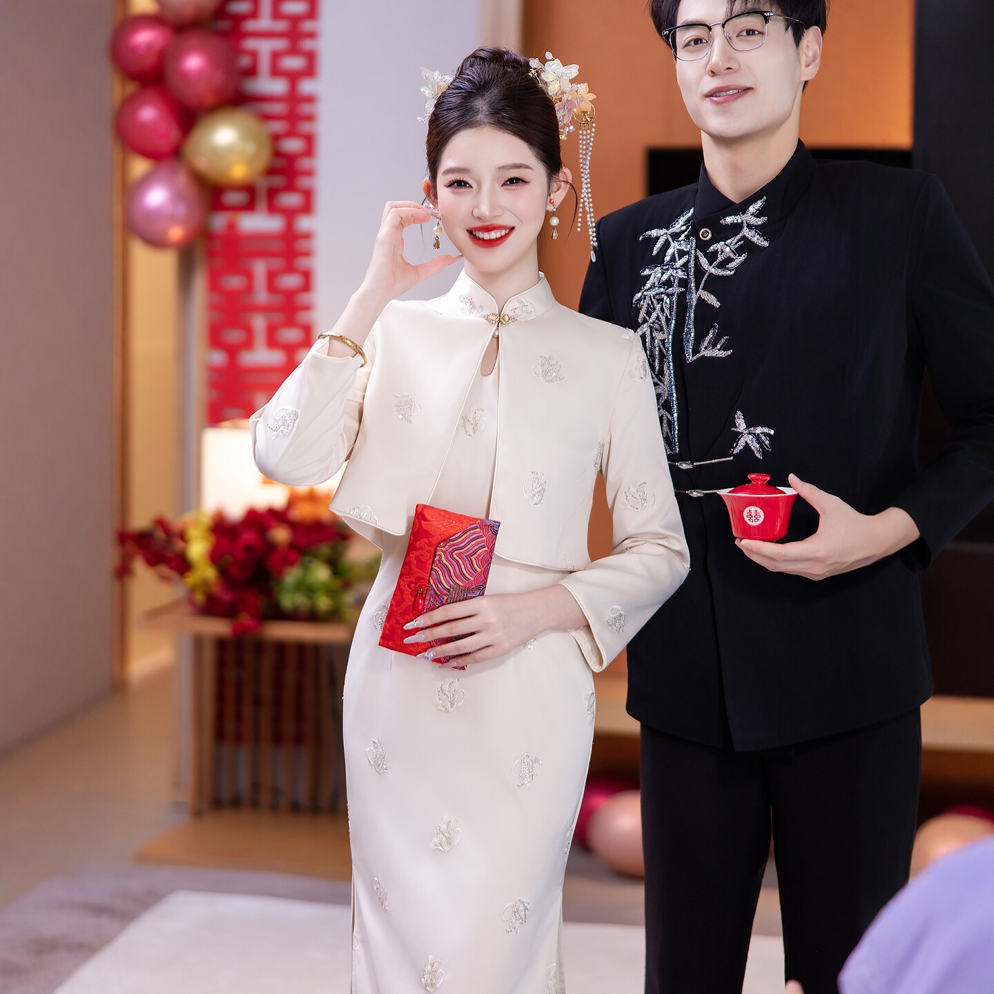 海棠记香槟色订婚服旗袍小个子结婚礼服连衣裙新中式长袖套装女冬