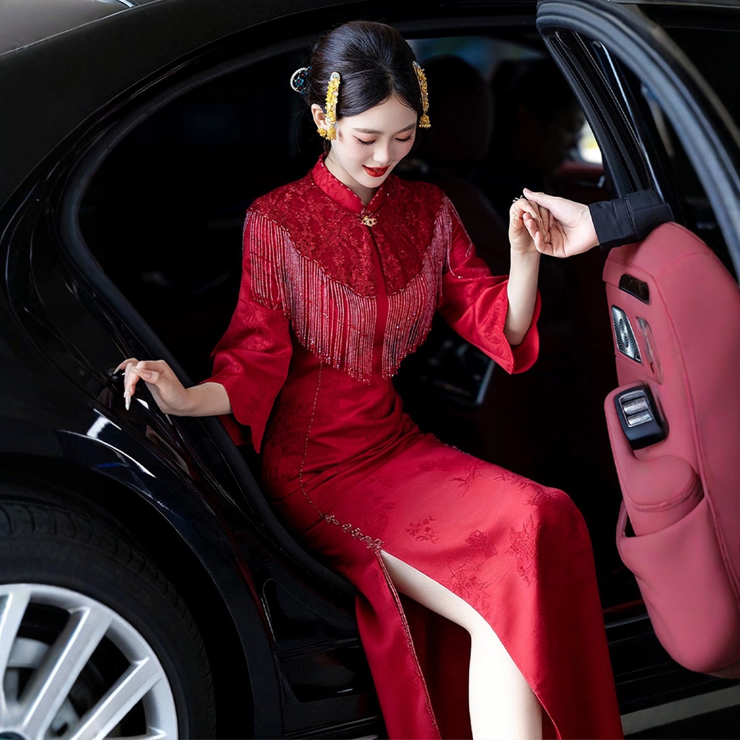 海棠记新中式敬酒服新娘新款红长袖订婚旗袍套装高端晨袍女礼服裙