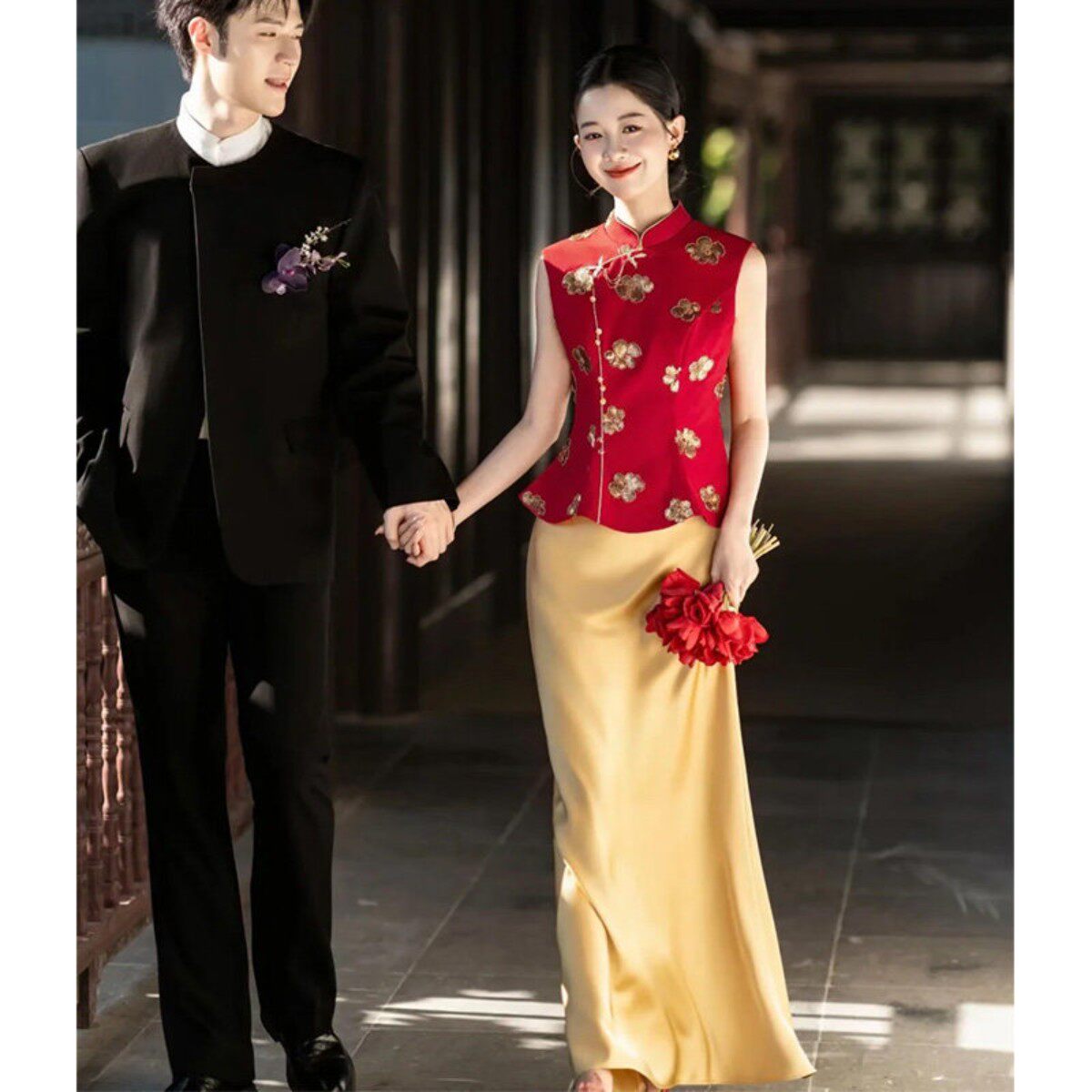 新中式晨袍女新娘订婚礼服裙高级感出阁宴敬酒服结婚两件套回门服