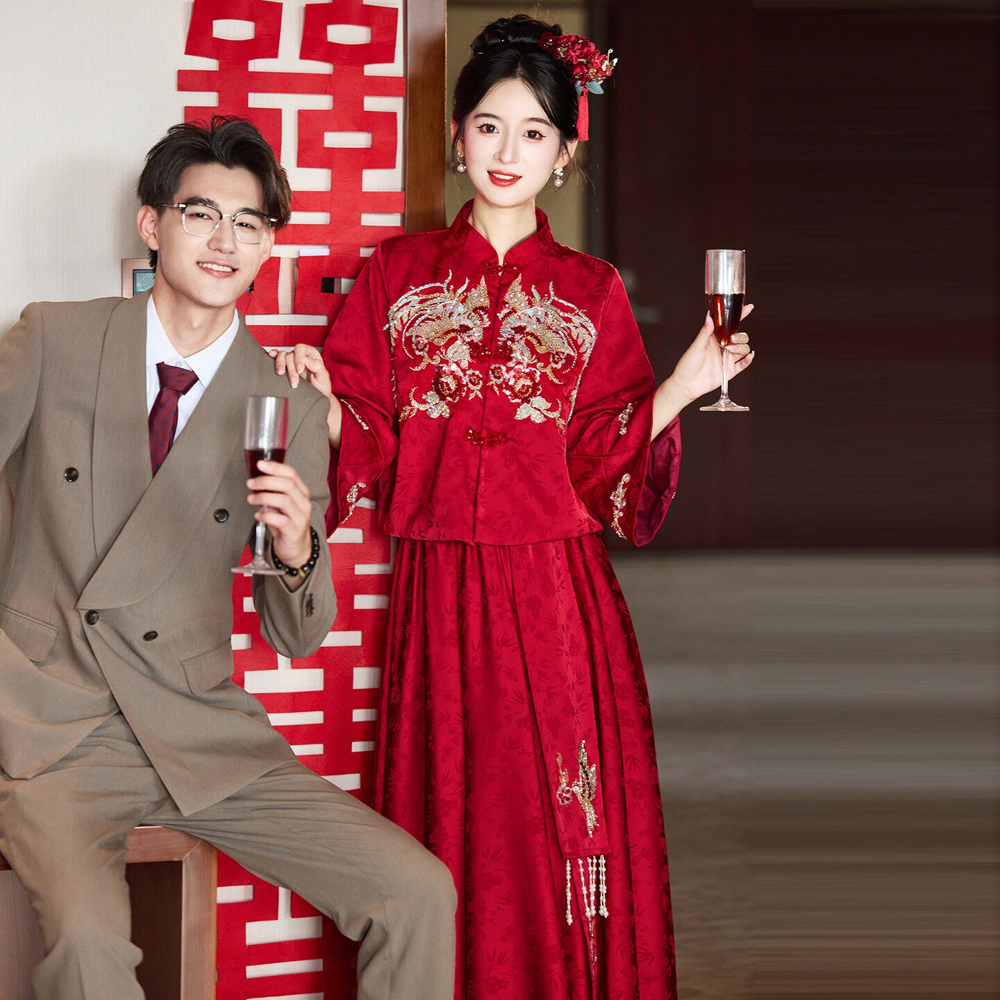 敬酒服女新娘大码中式秀禾服孕妇遮肚出阁宴旗袍胖mm订婚礼服秋冬