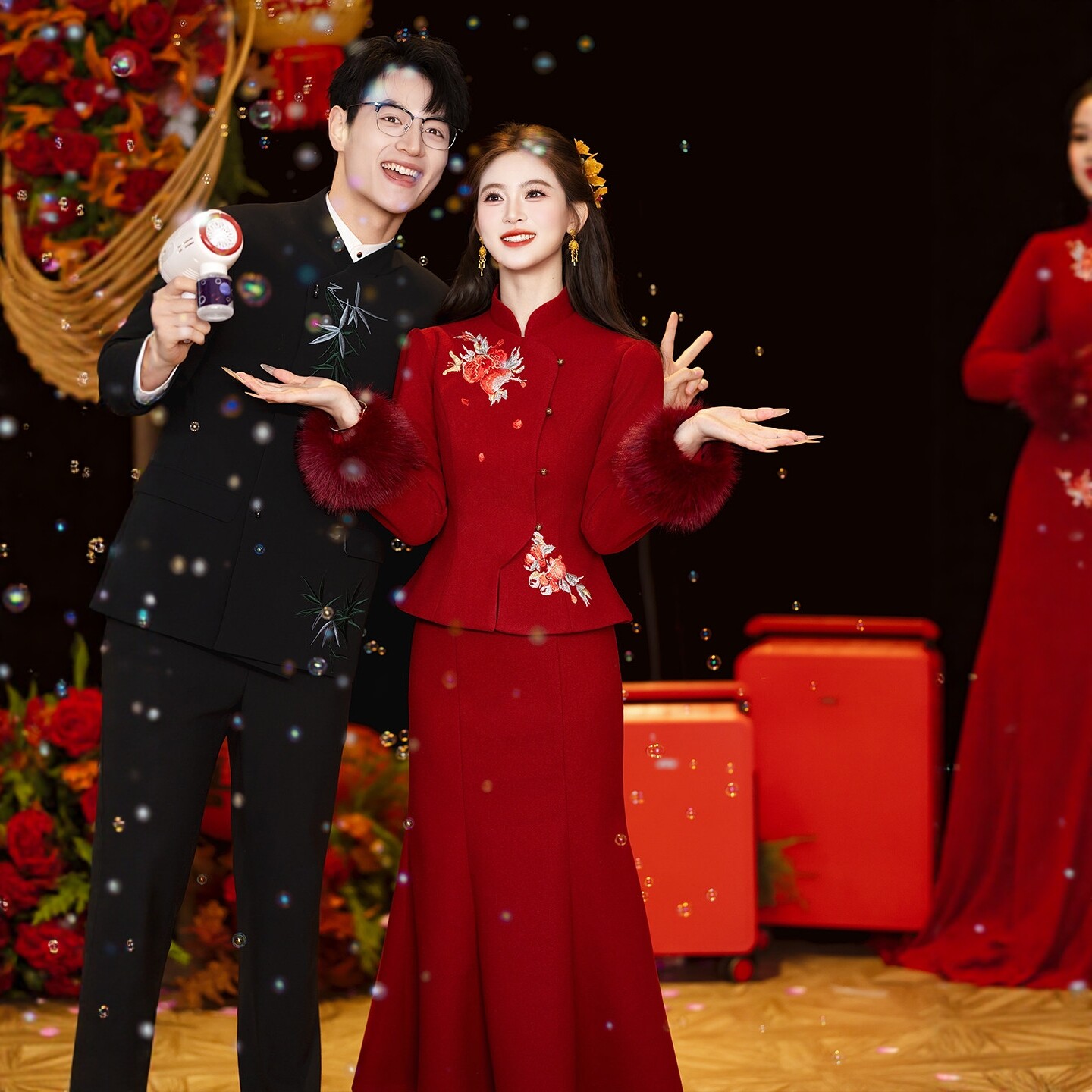 海棠记新中式旗袍改良敬酒服新娘女新款酒红色鱼尾订婚晚礼服裙冬