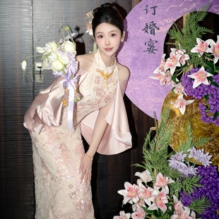 海棠记粉色订婚连衣裙小个中式旗袍新款敬酒服新娘礼服裙平时可穿