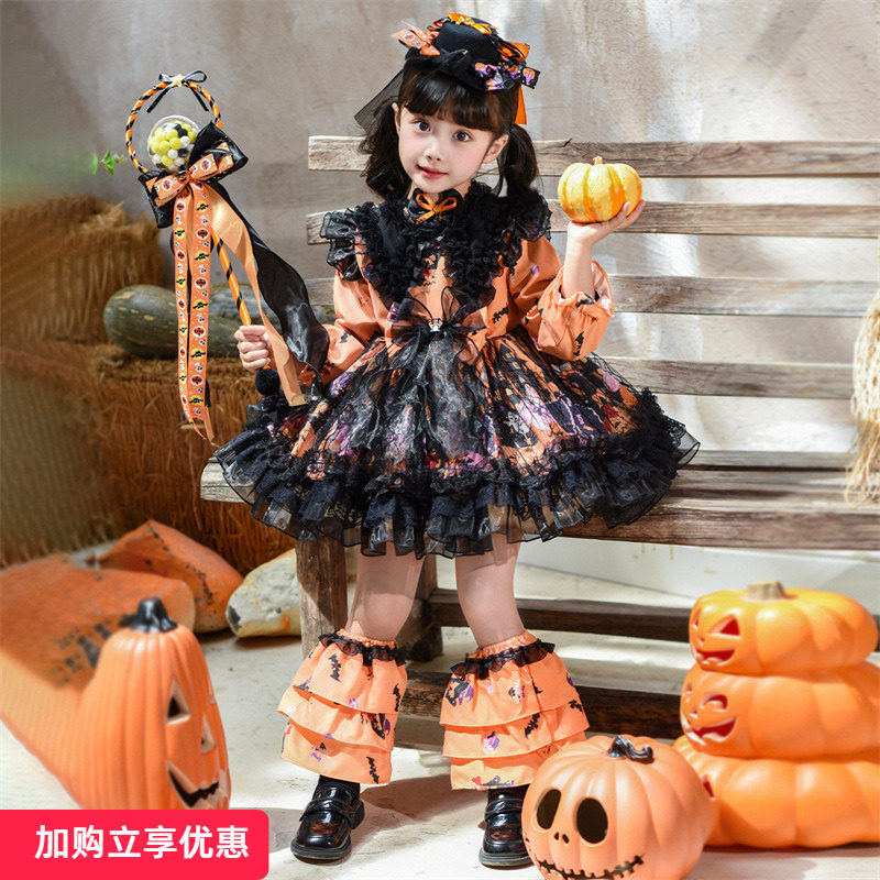 女小童万圣节洛丽塔连衣裙新款女宝宝南瓜裙儿童公主裙生日礼服裙