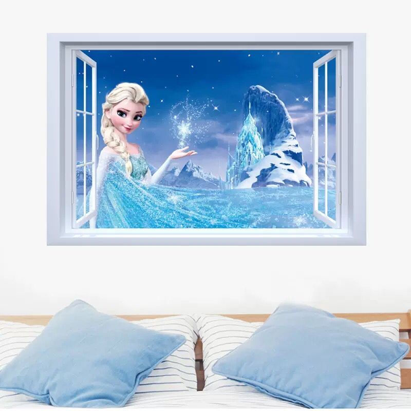 3D立体冰雪奇缘艾莎公主创意客厅卧室儿童房幼儿园家居墙贴画壁纸