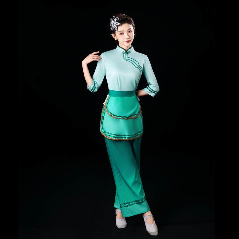 2025新款古典舞采茶舞蹈演出服女新款秧歌乡村新颜群舞斗笠服装