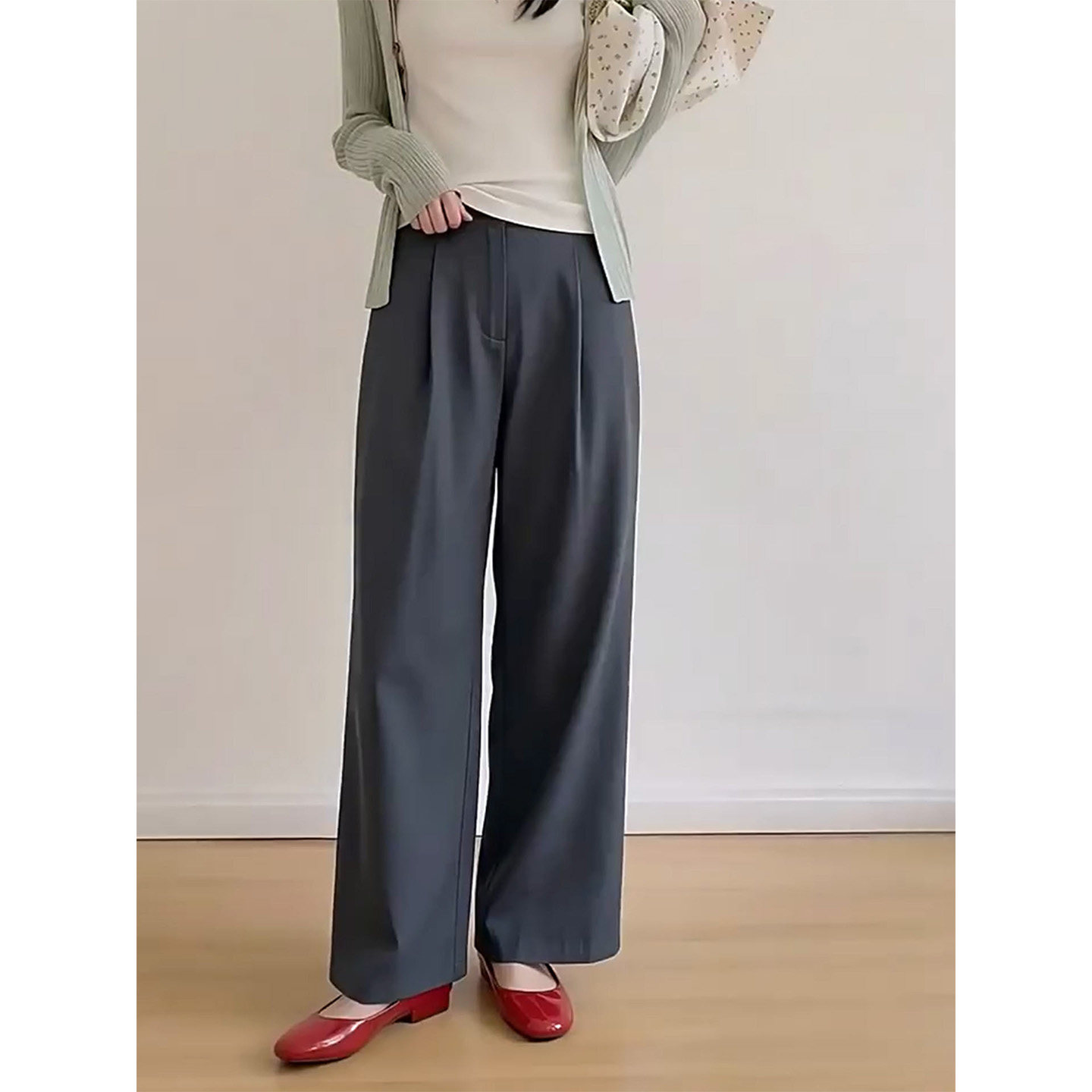 简约风高腰宽松九分西装阔腿裤女