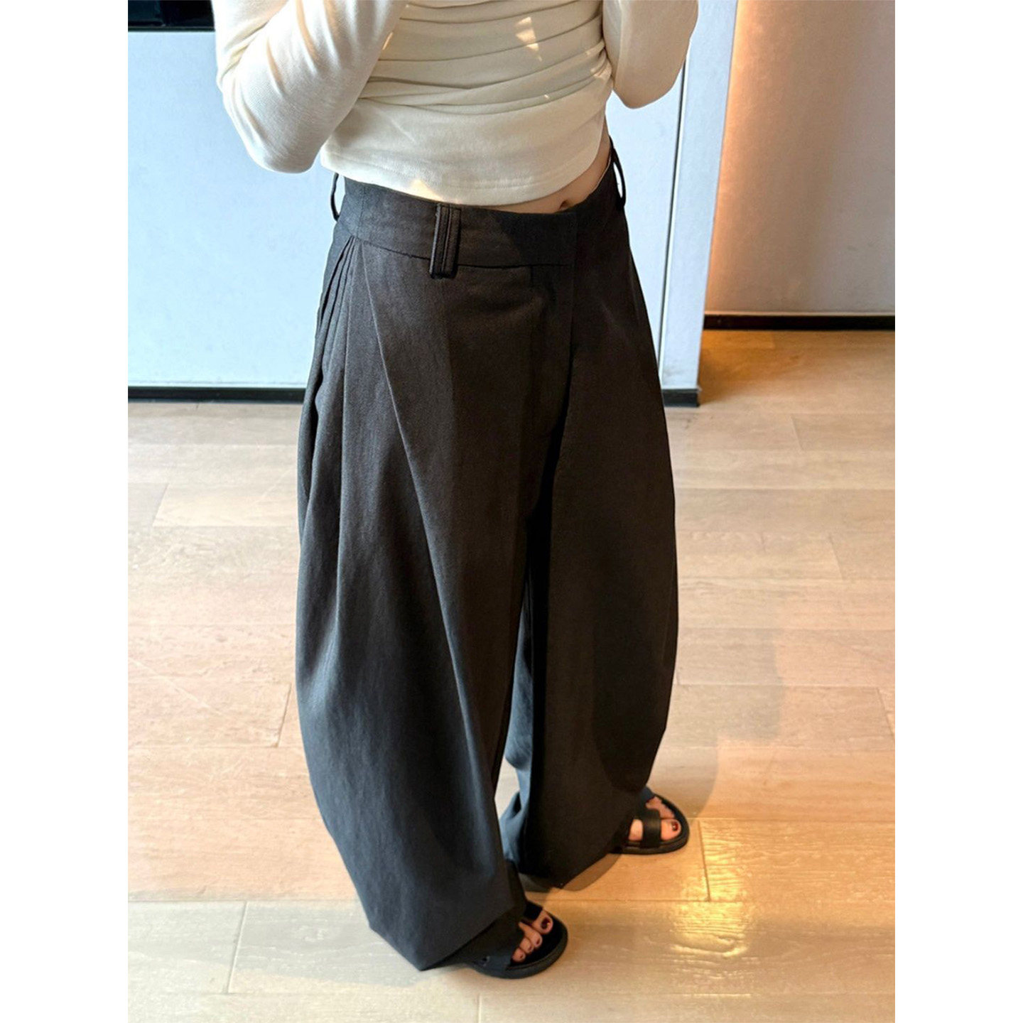 法式立体穿搭廓形褶皱阔腿裤女
