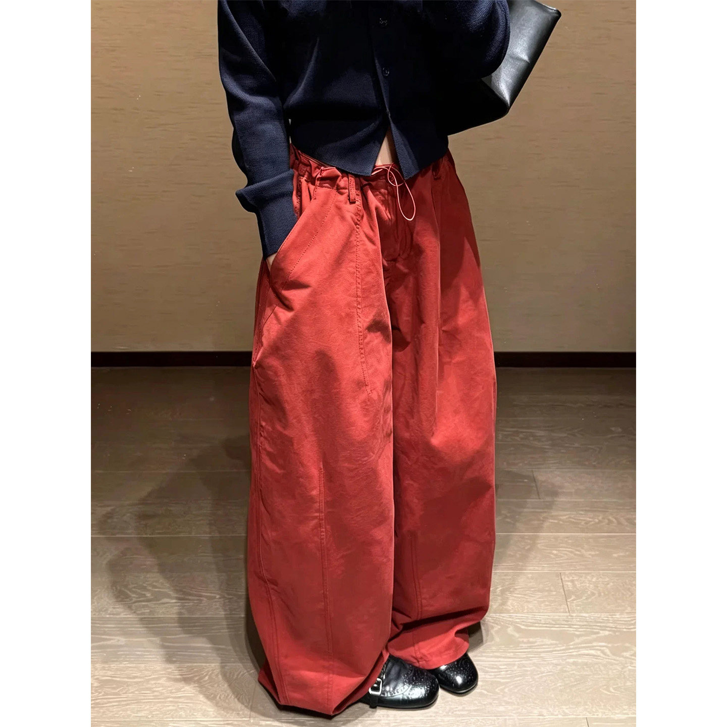 砖红色巨显白棉感休闲裤