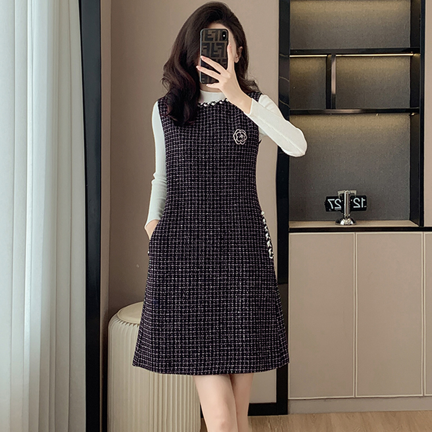 毛呢马甲背带连衣裙女士无袖背心