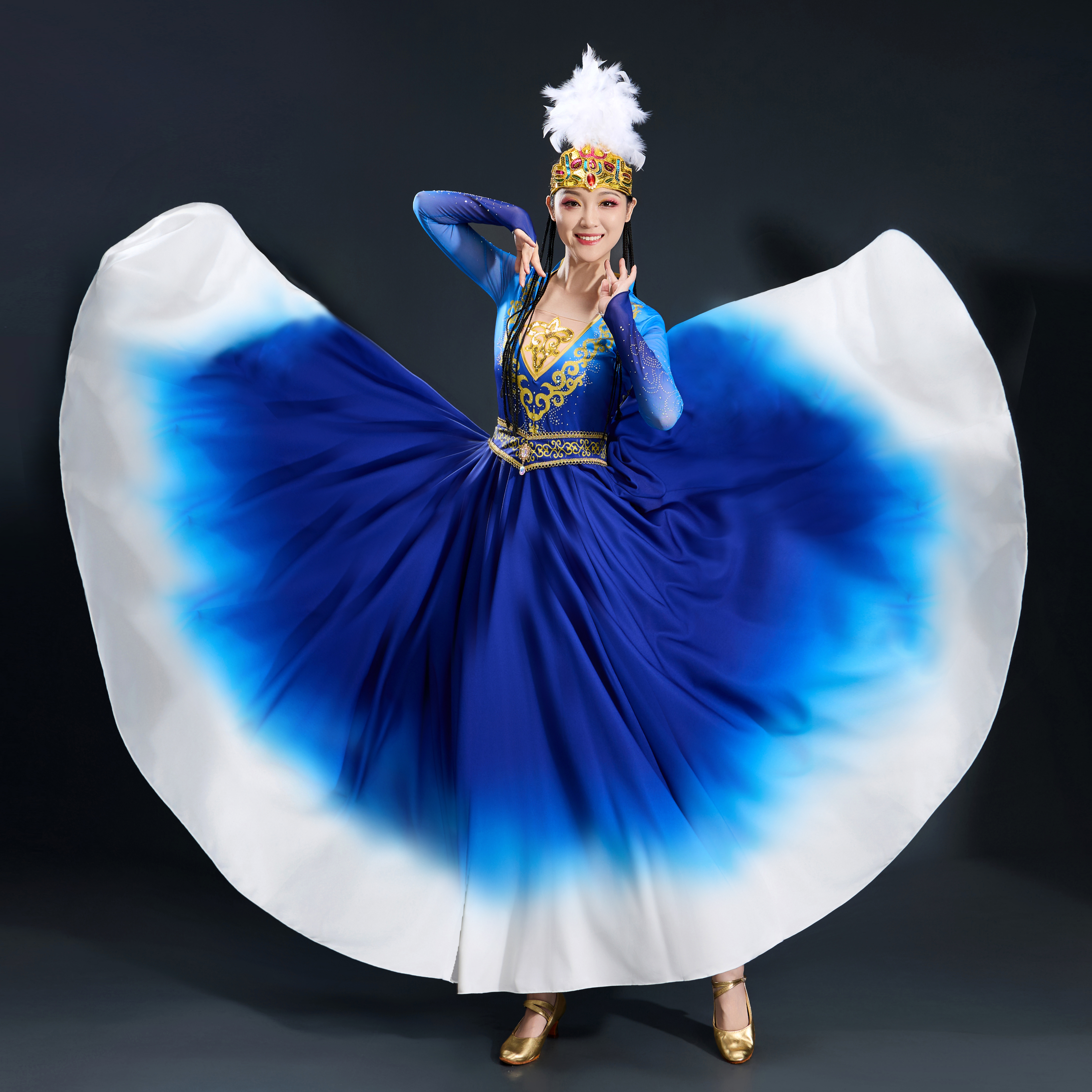 新疆舞蹈演出服女成人维吾尔族服装艺考剧目大摆裙民族风表演服装