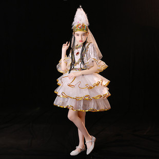 儿童舞蹈演出服女少数民族服装新疆舞蹈演出服哈萨克族柯尔克孜族