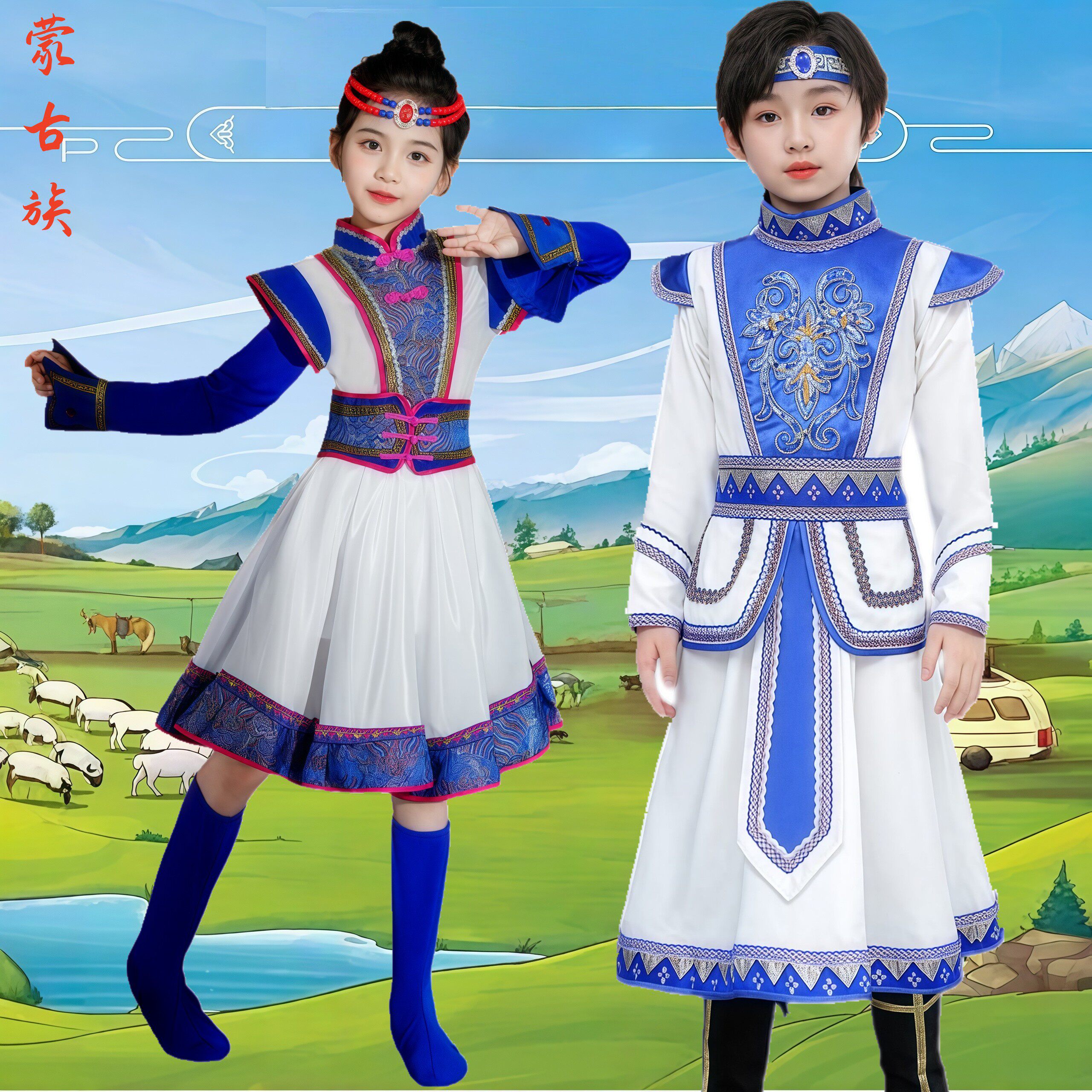 蒙古服族儿童演出服舞蹈服少数民儿童演出服