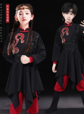 新款儿童蒙古族服装白马筷子舞舞蹈演出服男女童现代舞艺考练功服