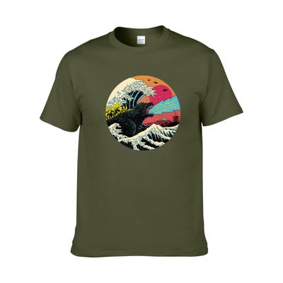 godzilla浮世绘海浪怪兽哥斯拉动漫周边日式夏季纯棉圆领短袖T恤