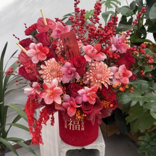 乔迁鲜花抱抱桶送长辈鲜花暖居福桶订婚花同城北京祝寿鲜花闪购
