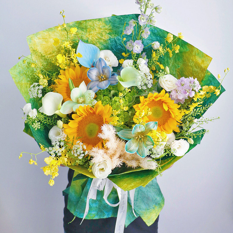 油画感花束送老师绿心向日葵生日花送男士花束北京天津鲜花教师节