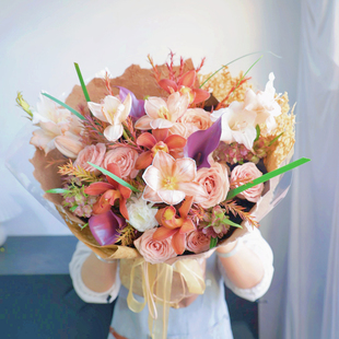 繁花阁绣球卡布奇诺玫瑰男士送老师女友北京花店同城送花混搭花束