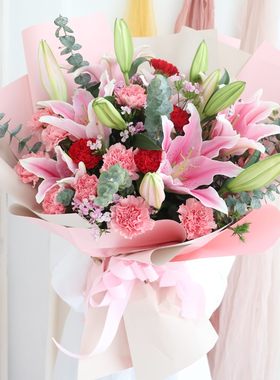 康乃馨鲜花速递情人节百合玫瑰花