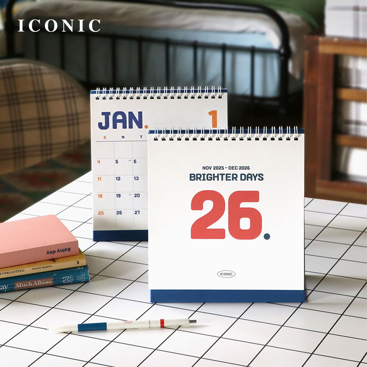 【2026年】韩国ICONIC SQUARE方型复古简约配色桌面台历日程管理