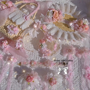 原创粉色VTG系列春款 儿童洛丽塔发饰扁帽发夹锁骨链手提包lolita