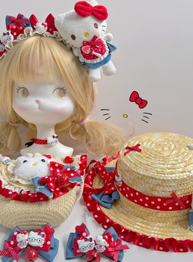 原创大花手作可爱牛仔kitty猫发饰发夹发箍发带儿童洛丽塔配饰
