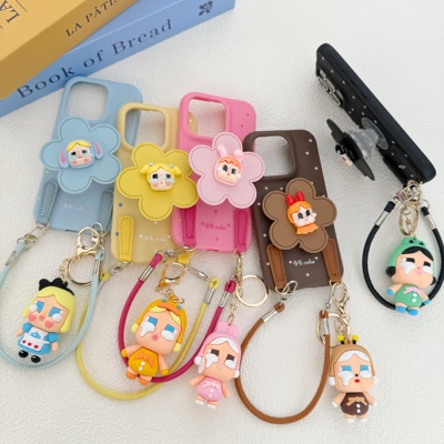 立休哭娃支架卡通公仔带斜挎挂绳苹果16ProMax手机壳iPhone16Pro新款14Plus斜挎绳女13mini硅胶11/12防摔