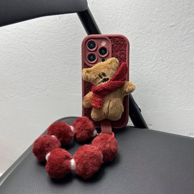 小红书秋冬爆款毛绒iPhone17promax手机壳16ProMAX腕带15plus适用苹果16Plus女14/13/12Promax女17Pro/16Pro