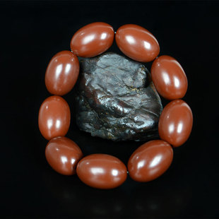 新疆金丝玉红泥石枣珠手串 男 天然玉石籽料 戈壁滩泥石玉手链