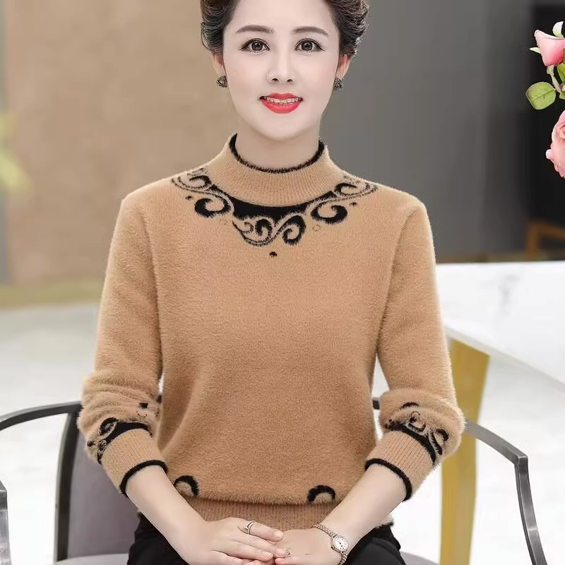 仿水貂绒保暖毛衣中老年打底衫