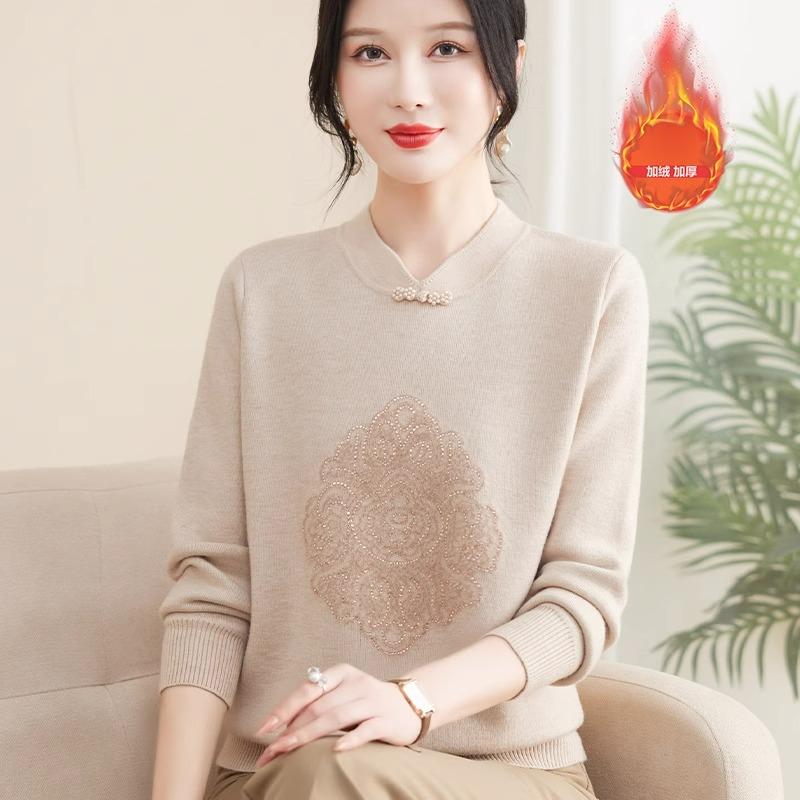 中老年妈妈一体绒打底衫毛衣时尚