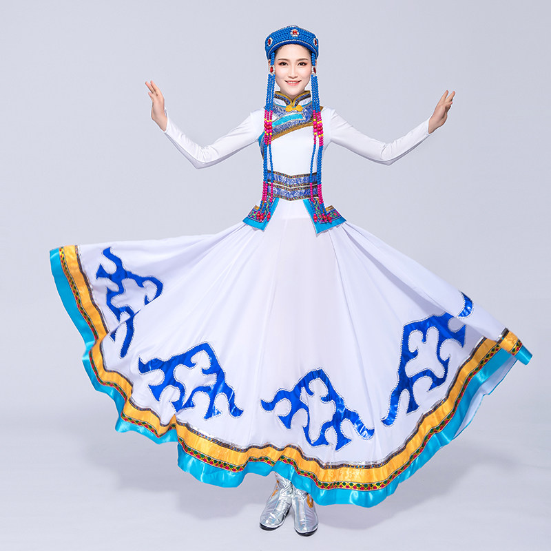 新款蒙古族演出服女装内蒙古舞蹈服装蒙古袍成人少数民族表演服裙