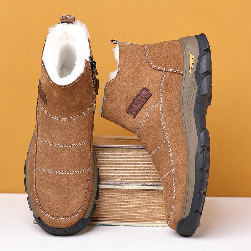 冬季保暖男士棉鞋真皮休闲高筒雪