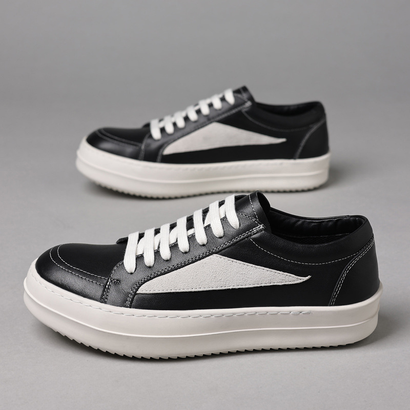 侵权款暗黑真皮厚底增高板鞋男