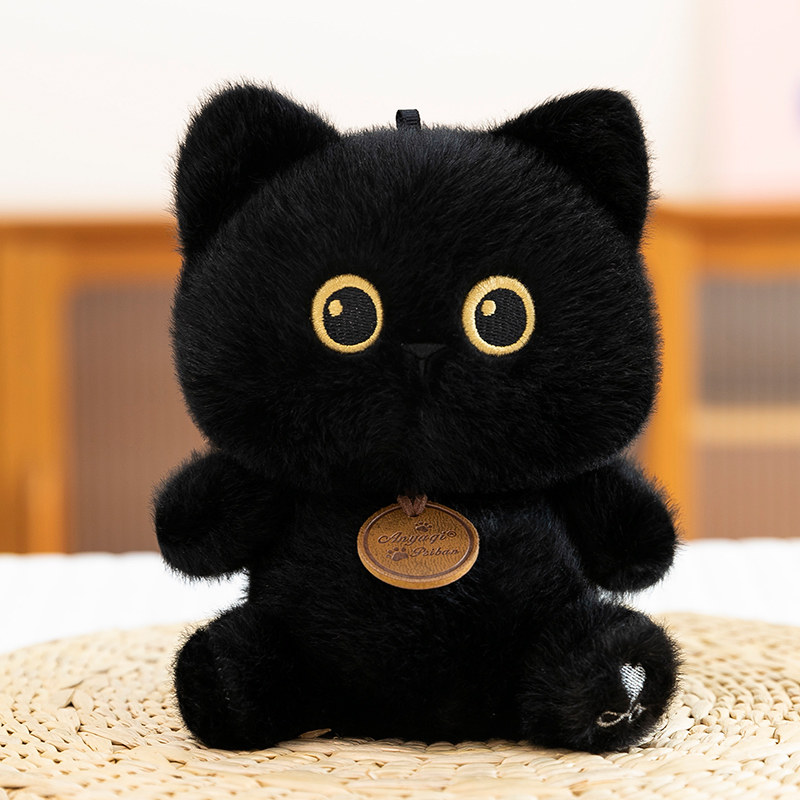 可爱呆萌黑猫公仔毛绒玩具仿真猫咪玩偶儿童桌陪小熊猫抱枕布娃娃图片