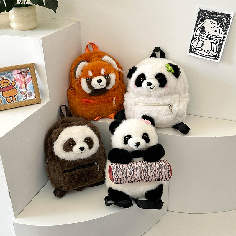 小熊猫背包毛绒双肩背包送男女生布娃娃包小浣熊休闲百搭出行背包