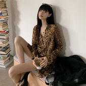 复古港风豹纹雪纺防晒衬衫 设计感小众微透宽松气质上衣 女2025夏季