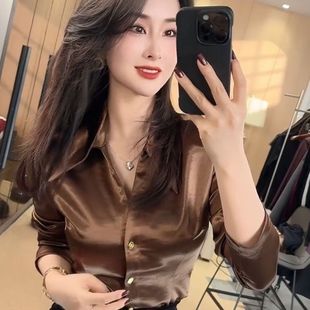 丝光缎面长袖 光泽高级感衬衣抗皱免烫气质显瘦上衣 衬衫 女春秋新款