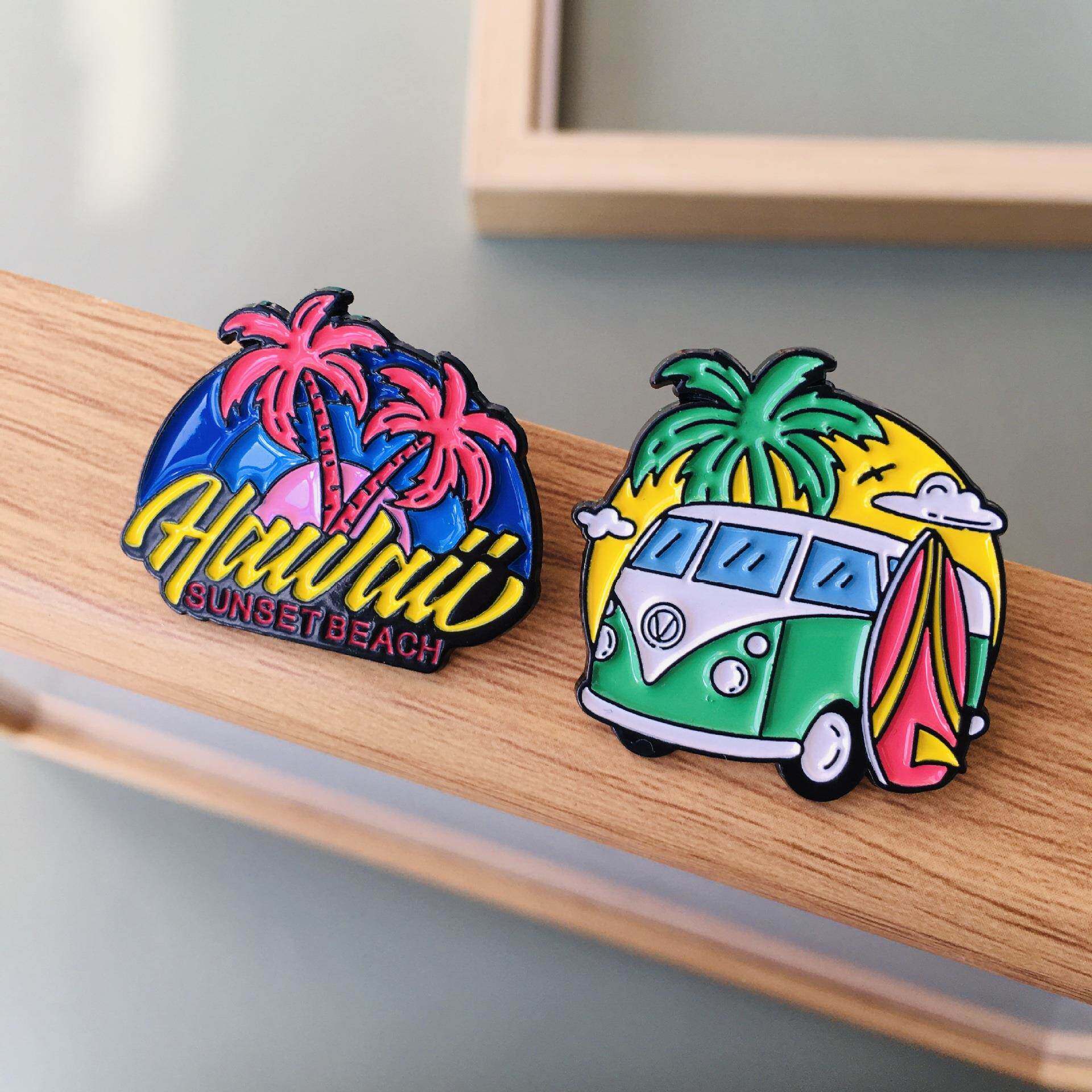 户外野营沙滩系列徽章旅行纪念胸针椰子树创意别针胸章背包扣装饰