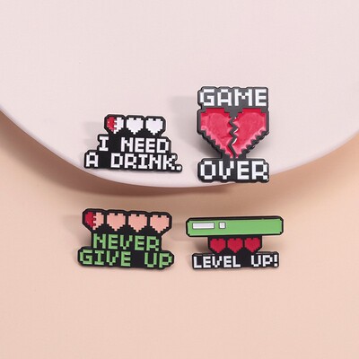游戏爱好者创意爱心胸针game over游戏结束进度条周边金属徽章