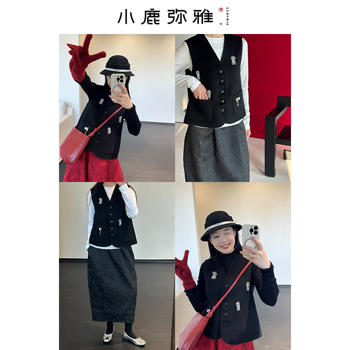 小鹿弥雅单排扣新中式常规马甲