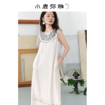 新中式原创云肩刺绣流苏连衣长裙