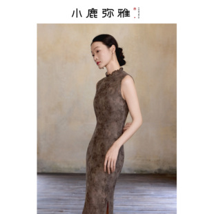 小鹿弥雅《沉香》系列原创新中式针织弹力网纱无袖连衣裙两件套夏