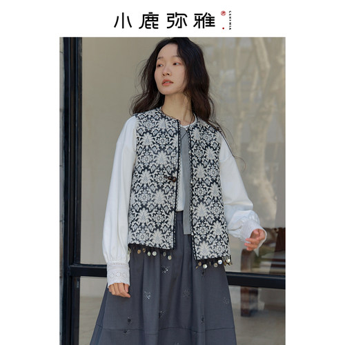 小鹿弥雅新中式重工提花马甲