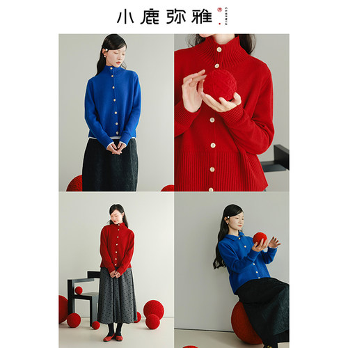 小鹿弥雅立领百搭绵羊毛毛衣