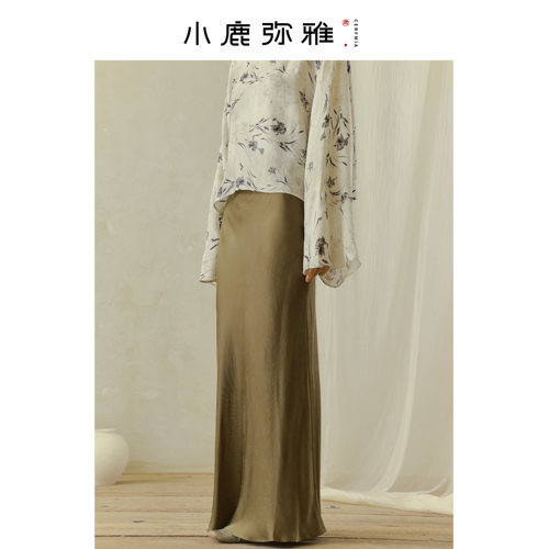 小鹿弥雅高腰显瘦垂感铜氨丝鱼尾半身长裙
