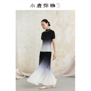 半身裙套装 三宅风褶皱显瘦百搭短袖 夏 水墨江南 小鹿弥雅
