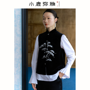重工珠绣丝绒夹棉马甲 原创设计新中式 小鹿弥雅 松