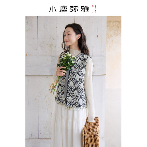 小鹿弥雅《繁花》系列原创新中式贝壳花边重工提花马甲春