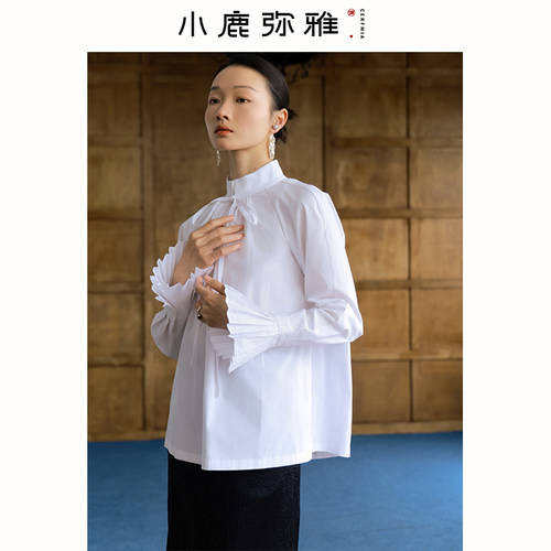 小鹿弥雅宽松新中式系带长袖棉