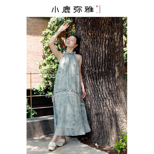 原创新中式流苏花边挂脖连衣裙